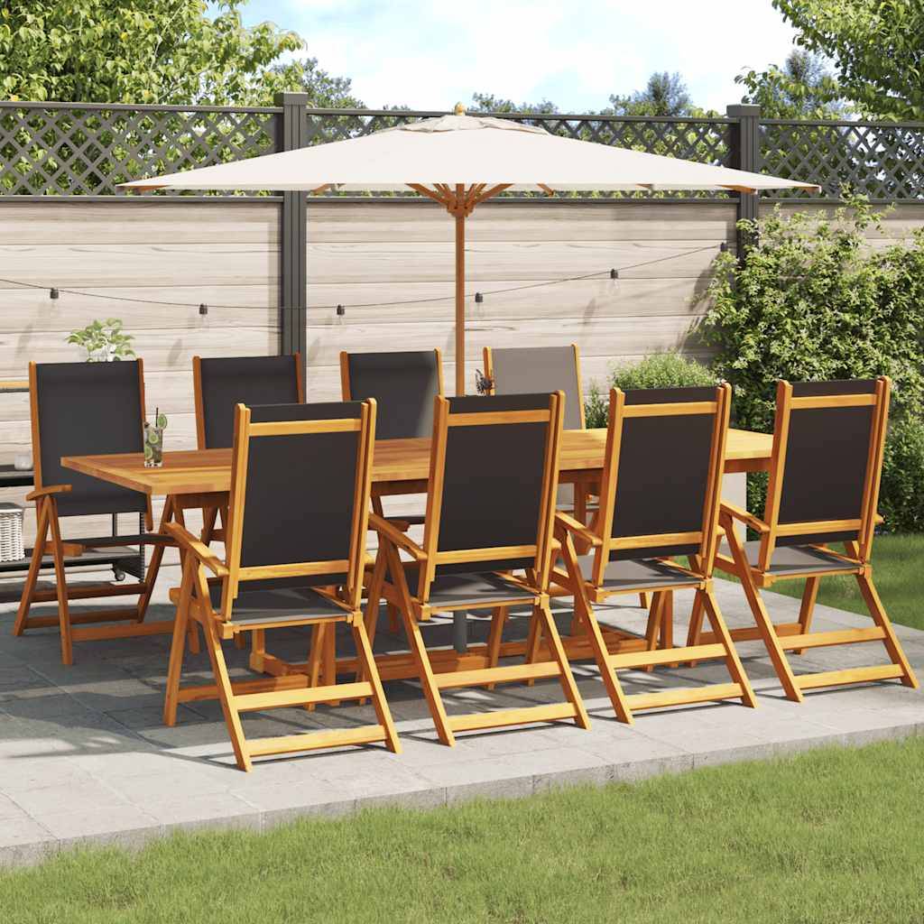 Chaises de jardin pliantes Bois acacia Massif et Textilène Noir 57,5 x 72 x 109 cm - PANGIVO - Image 1
