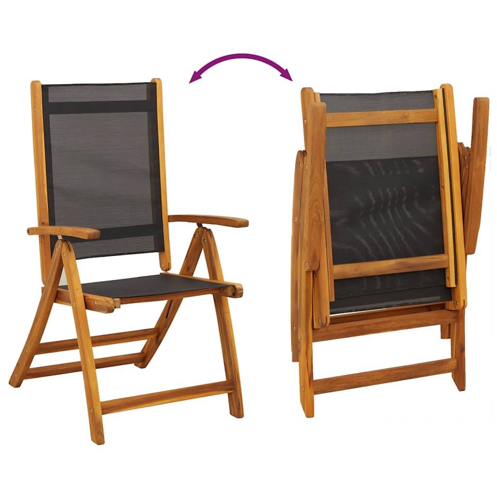 Chaises de jardin pliantes Bois acacia Massif et Textilène Noir 57,5 x 72 x 109 cm - PANGIVO - Image 7