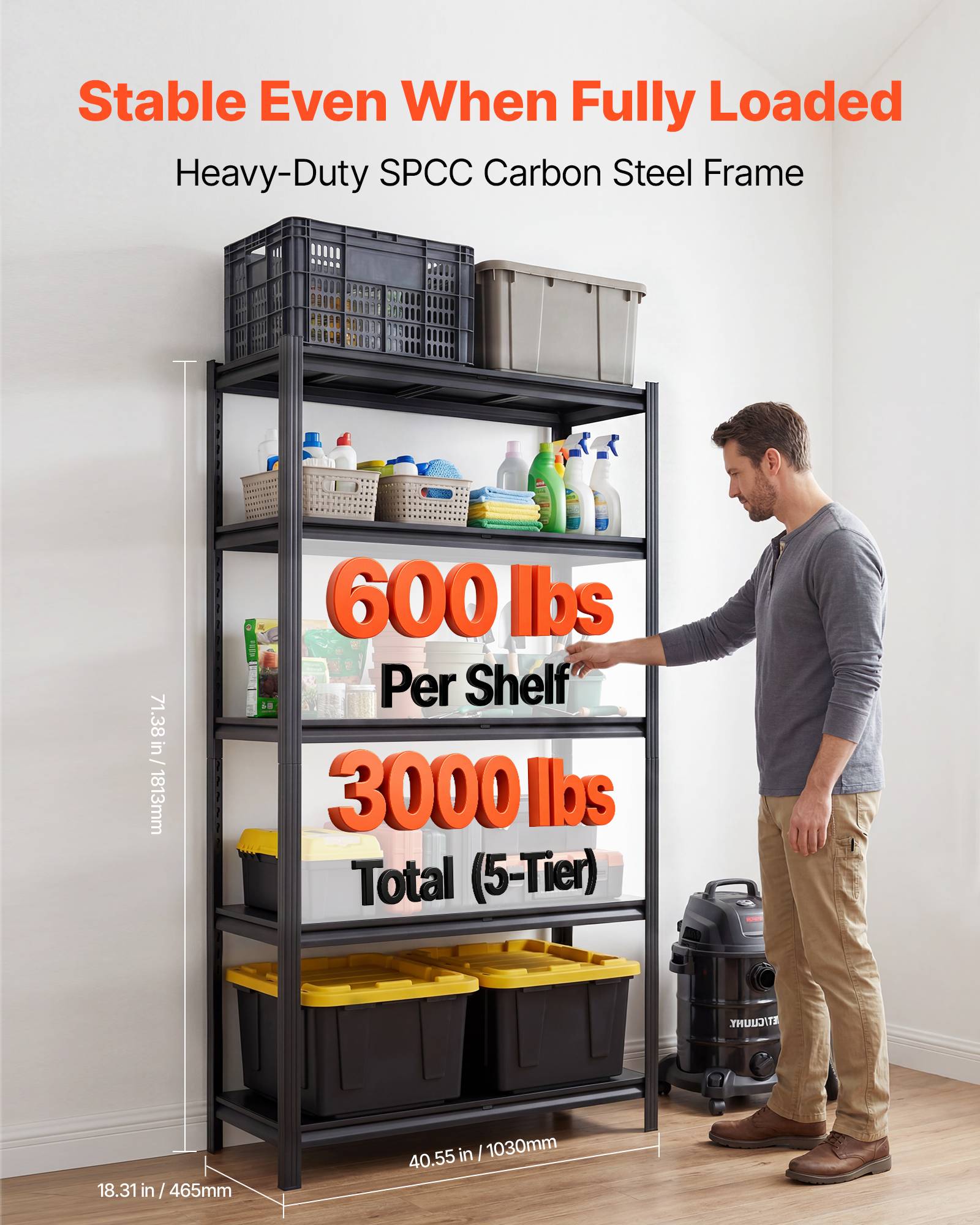 Vevor - VEVOR Etagere Rangement 5 Niveaux 1030x465x1813 mm Charge Lourde 1360 kg Metallique Garage Entrepot Atelier Cave - Image 2