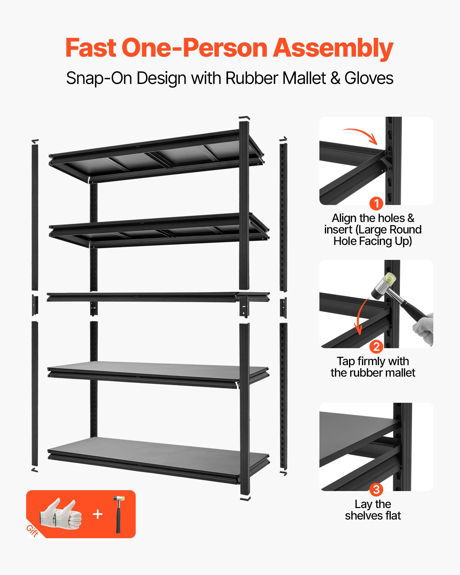Vevor - VEVOR Etagere Rangement 5 Niveaux 1030x465x1813 mm Charge Lourde 1360 kg Metallique Garage Entrepot Atelier Cave - Image 5