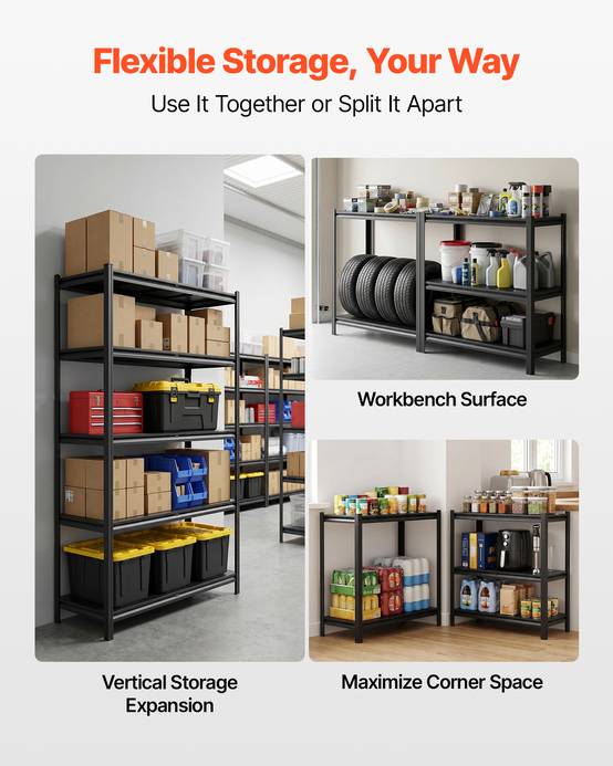 Vevor - VEVOR Etagere Rangement 5 Niveaux 1030x465x1813 mm Charge Lourde 1360 kg Metallique Garage Entrepot Atelier Cave - Image 4