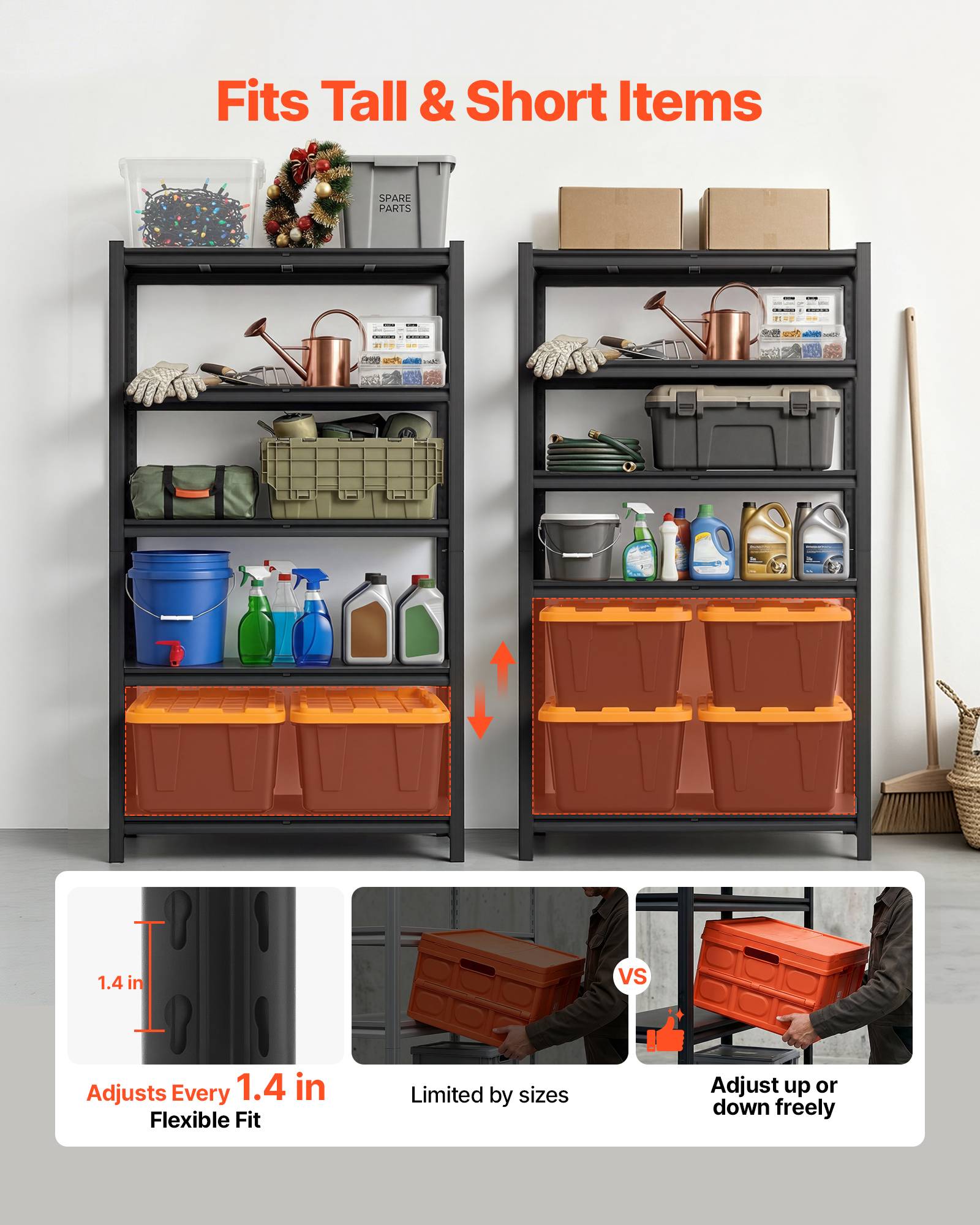Vevor - VEVOR Etagere Rangement 5 Niveaux 1030x465x1813 mm Charge Lourde 1360 kg Metallique Garage Entrepot Atelier Cave - Image 3