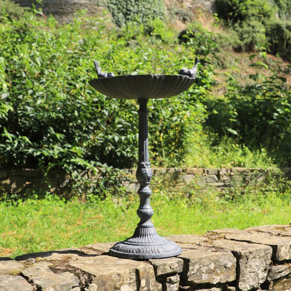 Mangeoire à oiseaux sur pied abreuvoir jardin fonte grise 50cm Chemin de campagne - Image 6