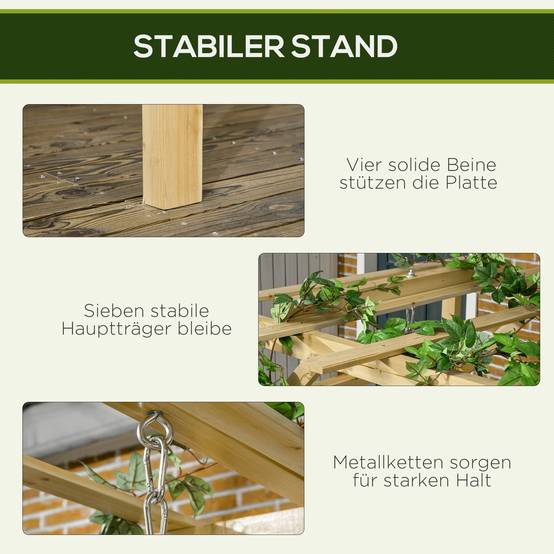 Balancelle pergola Bois sapin Jardin terrasse Hauteur réglable 221x140x196cm Naturel - ComfortXL Outdoor Living - Image 8