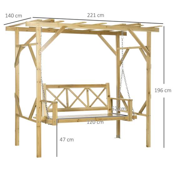 Balancelle pergola Bois sapin Jardin terrasse Hauteur réglable 221x140x196cm Naturel - ComfortXL Outdoor Living - Image 5