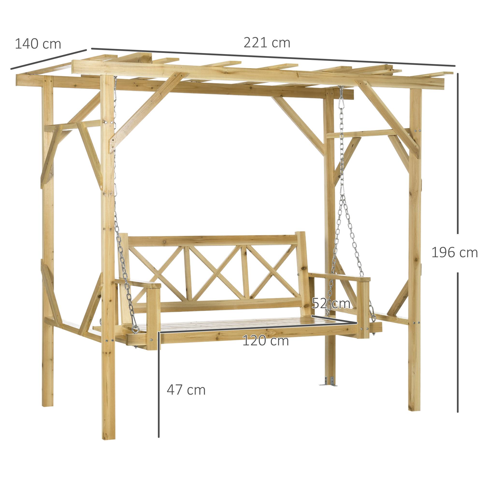 Balancelle pergola Bois sapin Jardin terrasse Hauteur réglable 221x140x196cm Naturel - ComfortXL Outdoor Living - Image 5