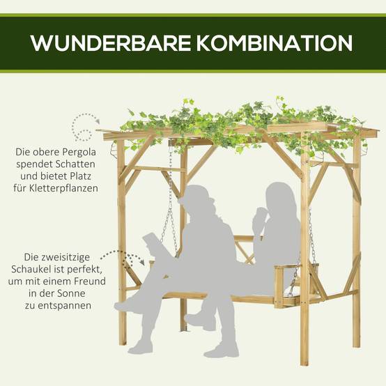 Balancelle pergola Bois sapin Jardin terrasse Hauteur réglable 221x140x196cm Naturel - ComfortXL Outdoor Living - Image 6