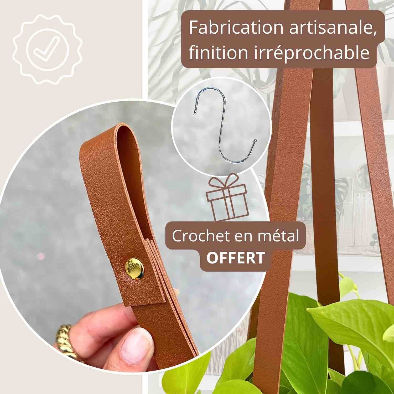 Offre Duo - X2 Suspensions pour plantes en similicuir + crochets en métal offerts ! - Vert impérial - Image 6