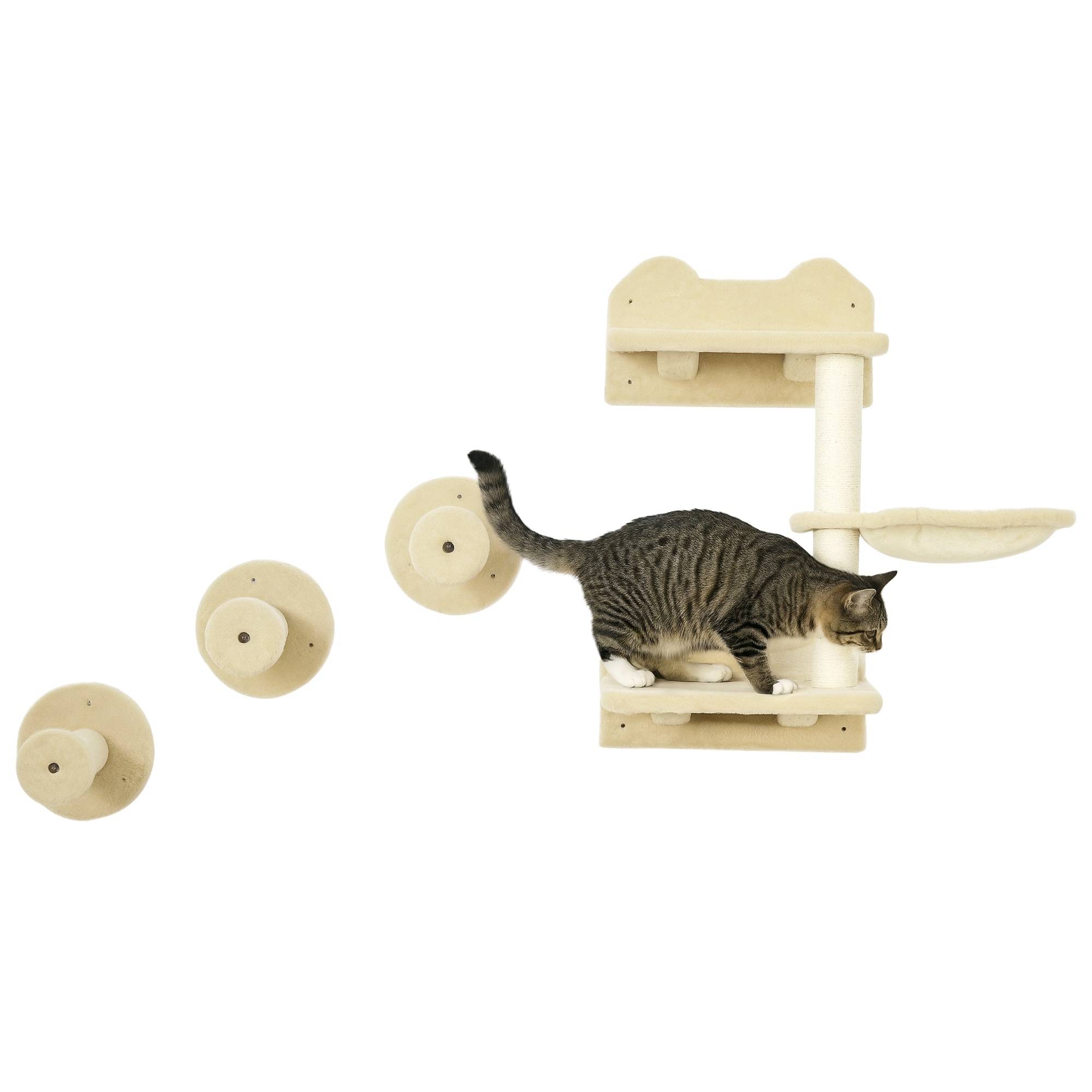 Marches d'escalade, mur, escalier chat, set 4 pièces, arbre à chat, hamac, beige+crème, 40 x 28 x 73 cm - Image 1