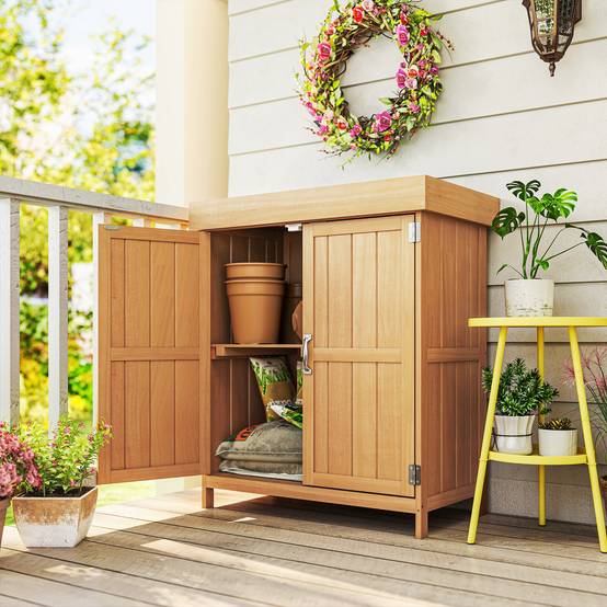 ComfortXL - Armoire de jardin en sapin 74 x 43 x 88 cm naturel à double porte 2 compartiments pour outils et terrasse - Image 1