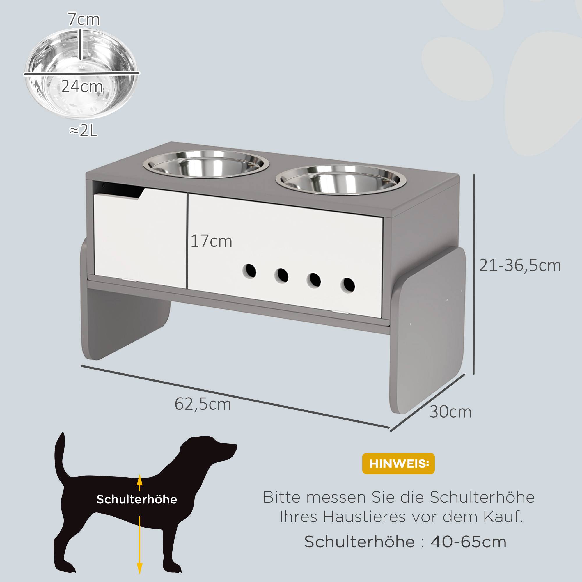 Sans Marque - Station alimentation surélevée chiens avec rangement et tapis anti-avalement 2 gamelles 2000ml inox grise - Image 5