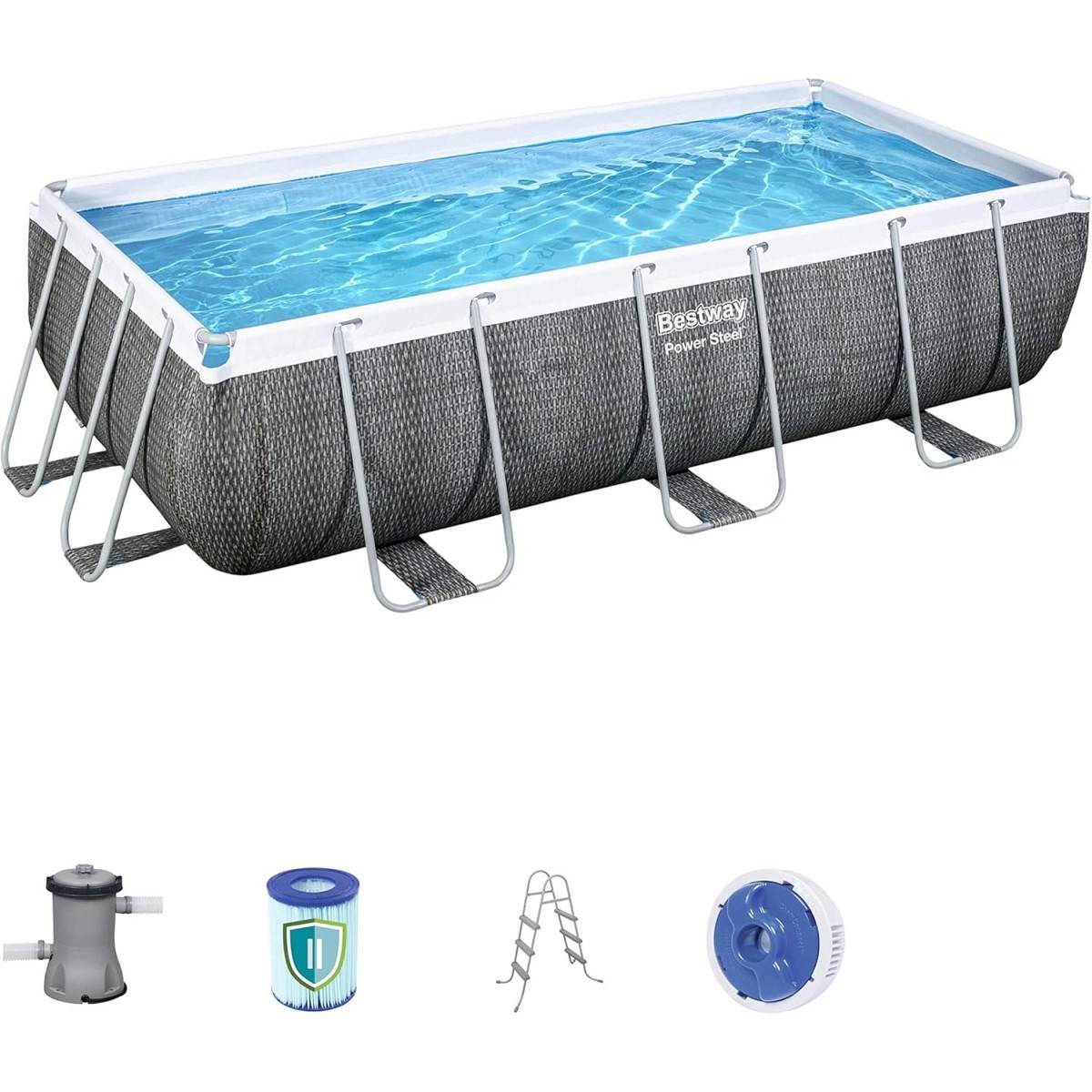 Bestway - Piscine hors sol Rectangulaire BESTWAY 404x201x100cm - Structure Anticorrosion, Liner Triple Épaisseur, Pompe Échelle Incluses