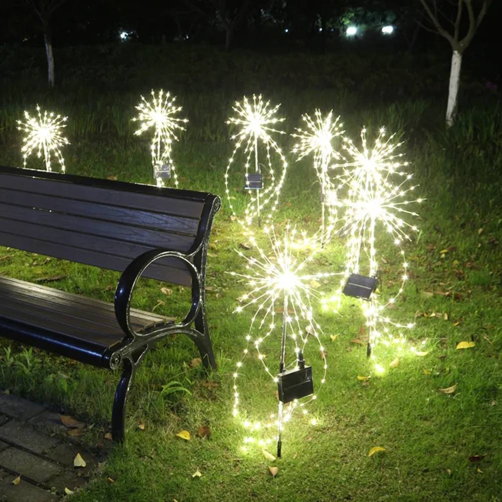 1 Feux D'Artifice Lumières Solaires Décoration De Jardin En Plein Air Lumières Étanche Fil De Cuivre Chaîne Lumières Noël Halloween Lumière Blanche - Image 4