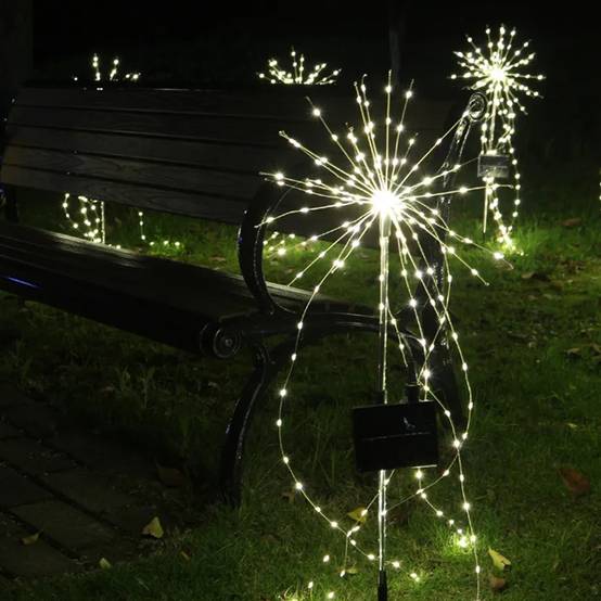 1 Feux D'Artifice Lumières Solaires Décoration De Jardin En Plein Air Lumières Étanche Fil De Cuivre Chaîne Lumières Noël Halloween Lumière Blanche - Image 1