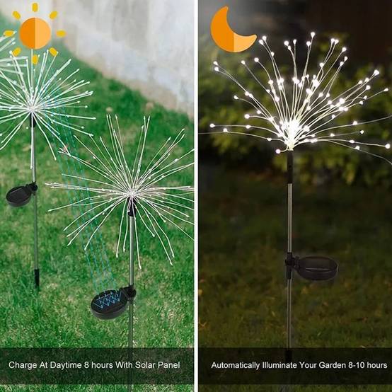 1 Feux D'Artifice Lumières Solaires Décoration De Jardin En Plein Air Lumières Étanche Fil De Cuivre Chaîne Lumières Noël Halloween Lumière Blanche - Image 5