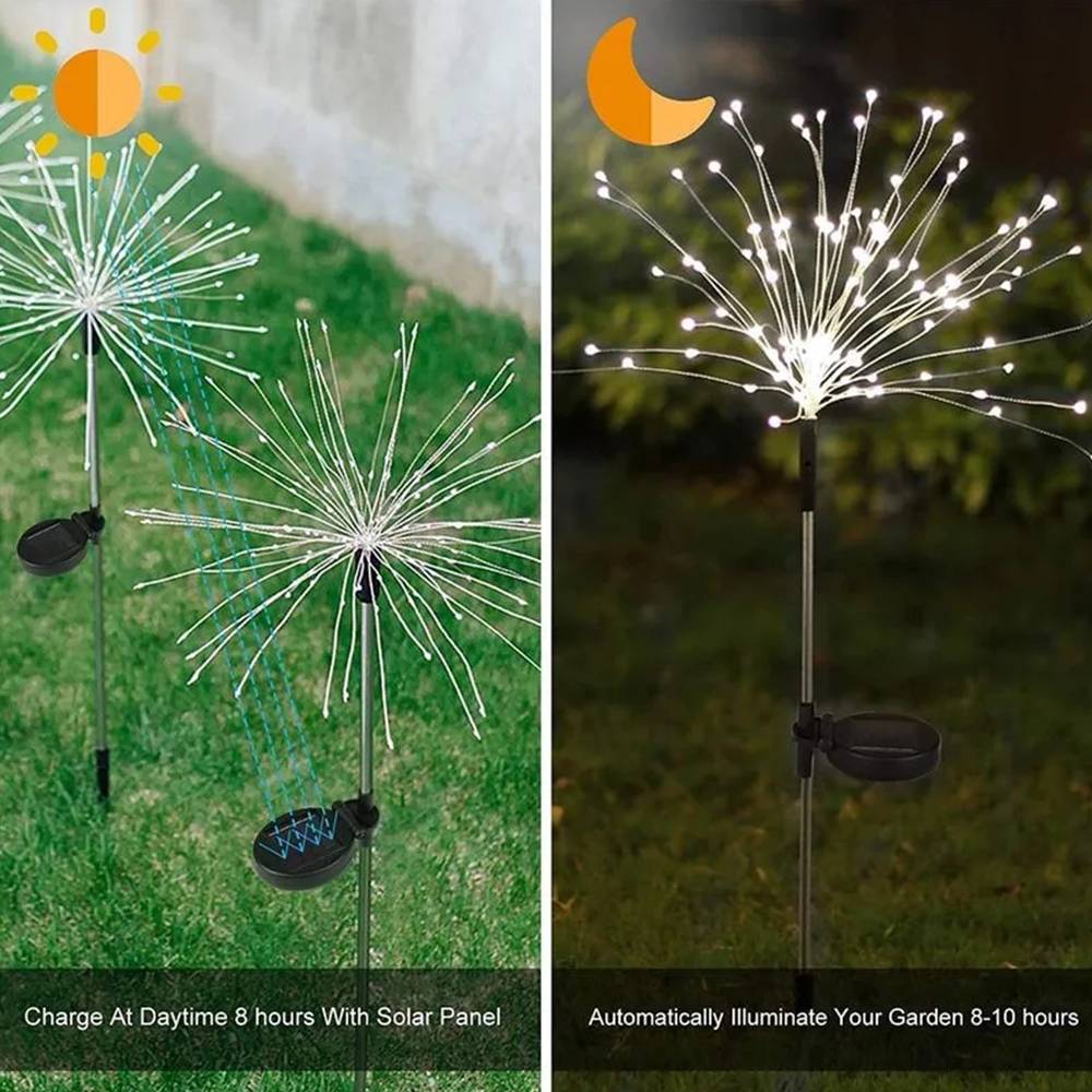 1 Feux D'Artifice Lumières Solaires Décoration De Jardin En Plein Air Lumières Étanche Fil De Cuivre Chaîne Lumières Noël Halloween Lumière Blanche - Image 5