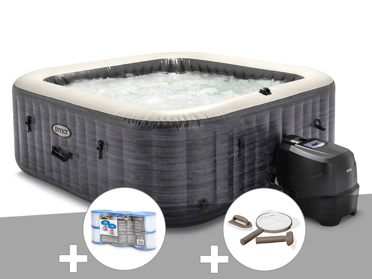 Kit spa gonflable Intex PureSpa Ardoise carré Bulles 6 places + 6 filtres + Kit d'entretien - Image 1