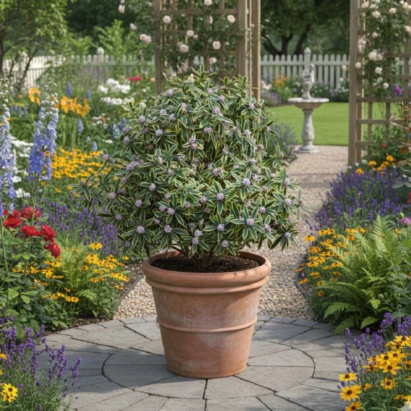 Daphne Marianni® 'Rogbret', Daphné panaché à fleurs Rose - feuillage Persistant - Godet - 5/20 cm-  hauteur à maturité De 1,00 m à 1,50 m - Image 4