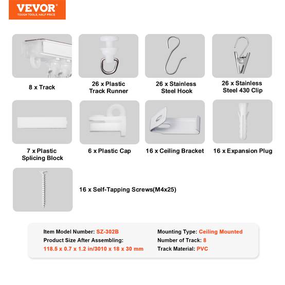 VEVOR Ensemble rails rideaux plafond 3m, auto-adhésif, sans perçage, séparation pièce. - Image 7
