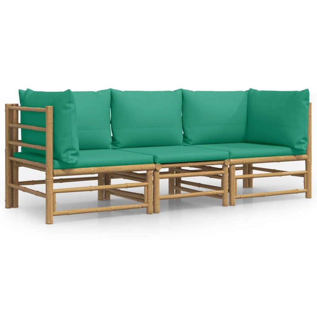ComfortXL - Ensemble Canapé Jardin Bambou 3 pcs Coussins Vert Sectionnel – ComfortXL Outdoor Living - Image 2