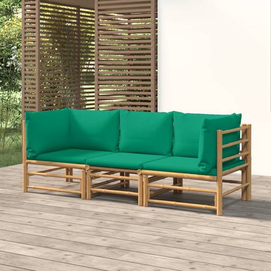 ComfortXL - Ensemble Canapé Jardin Bambou 3 pcs Coussins Vert Sectionnel – ComfortXL Outdoor Living - Image 1