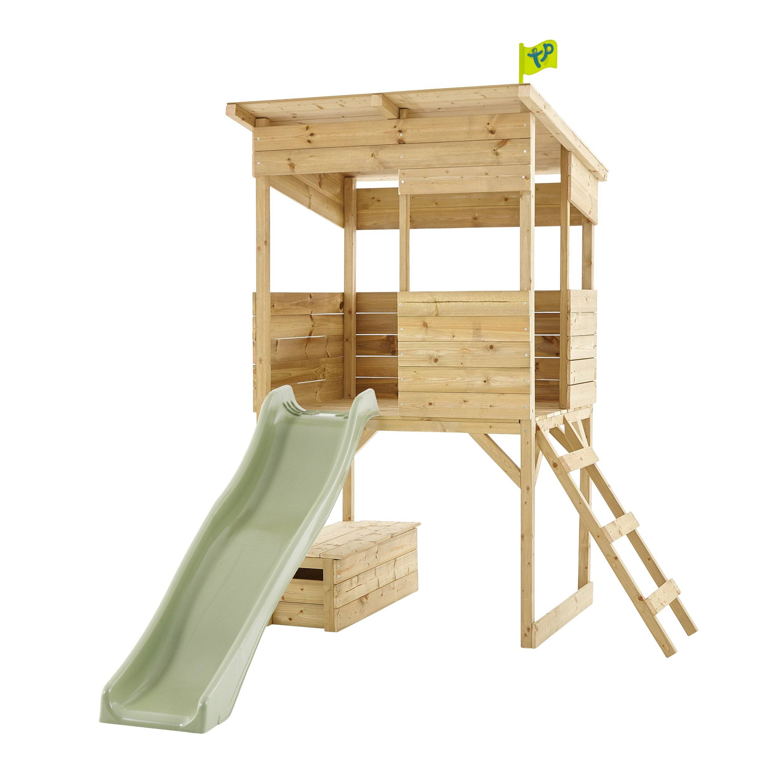Cabane sur pilotis en bois FSC® avec toboggan vert kaki CIMES - Image 2