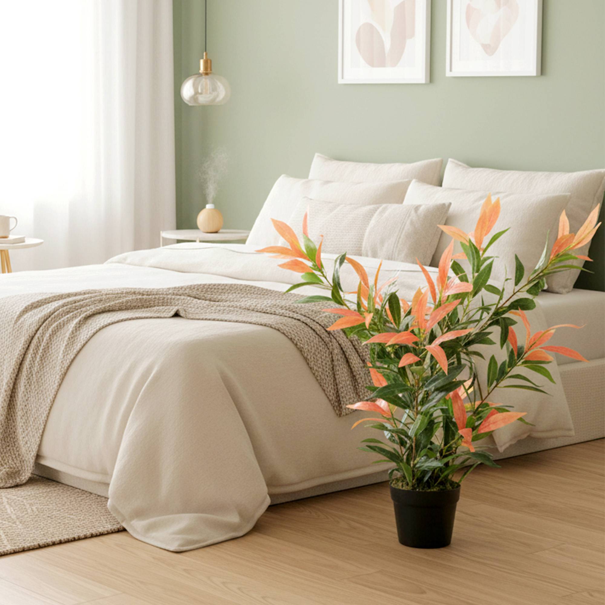 Sans Marque - Photinia artificiel 90cm, 300 feuilles, branches ajustables, 45x45x90 cm, rouge+vert - Image 10