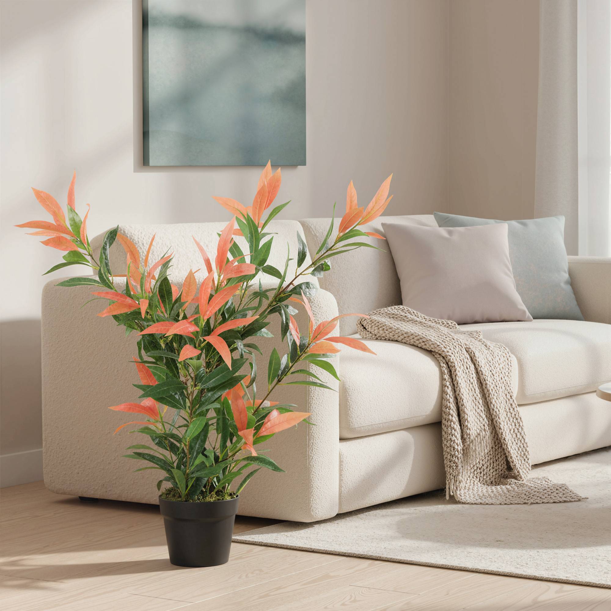 Sans Marque - Photinia artificiel 90cm, 300 feuilles, branches ajustables, 45x45x90 cm, rouge+vert - Image 4