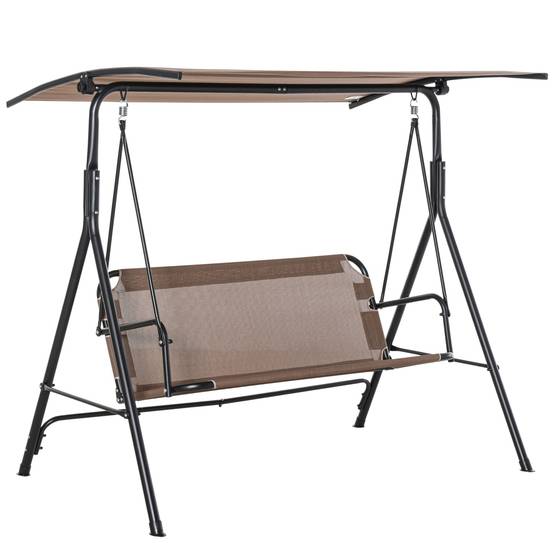 Balançoire de jardin terrasse 2 places, toit réglable métal et texteline, 172x110x155cm, marron - Image 2