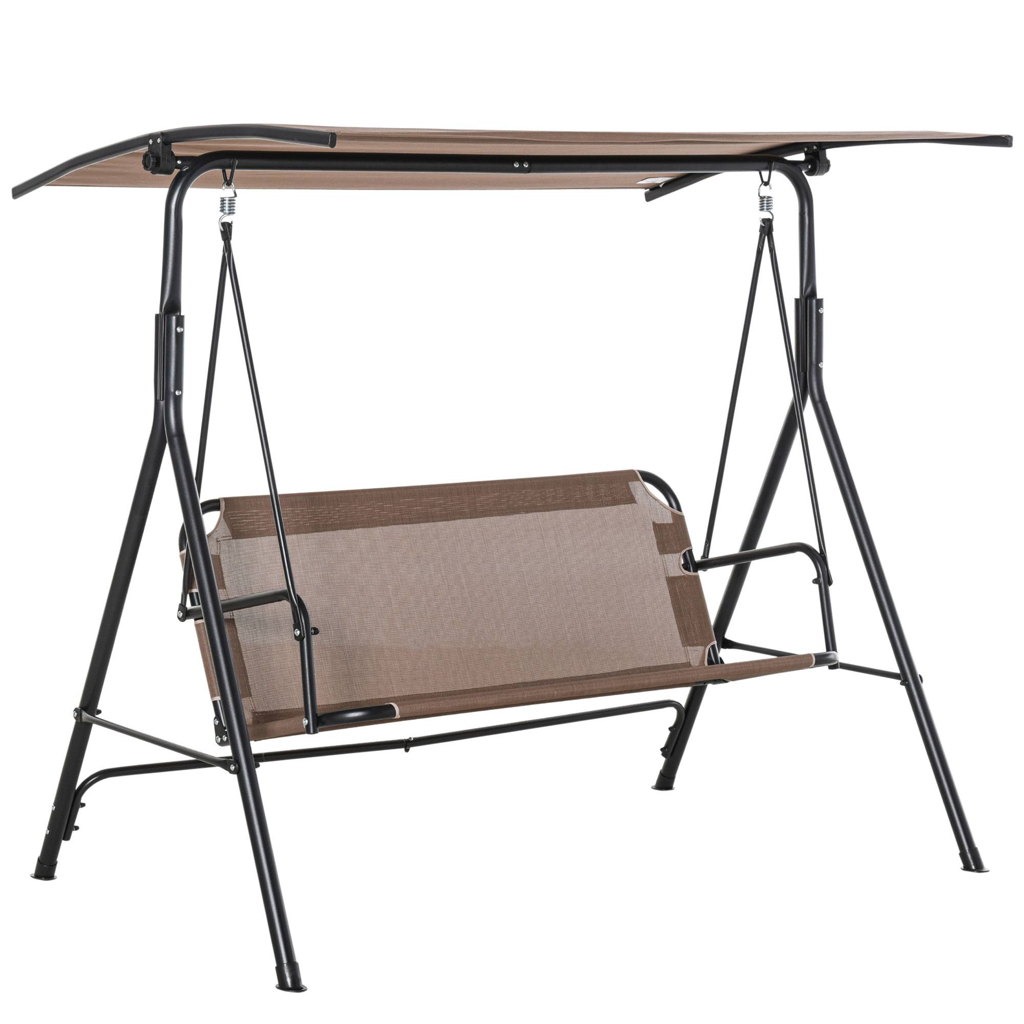 Balançoire de jardin terrasse 2 places, toit réglable métal et texteline, 172x110x155cm, marron - Image 2