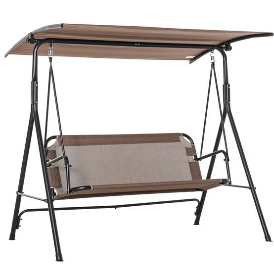 Balançoire de jardin terrasse 2 places, toit réglable métal et texteline, 172x110x155cm, marron - Image 1