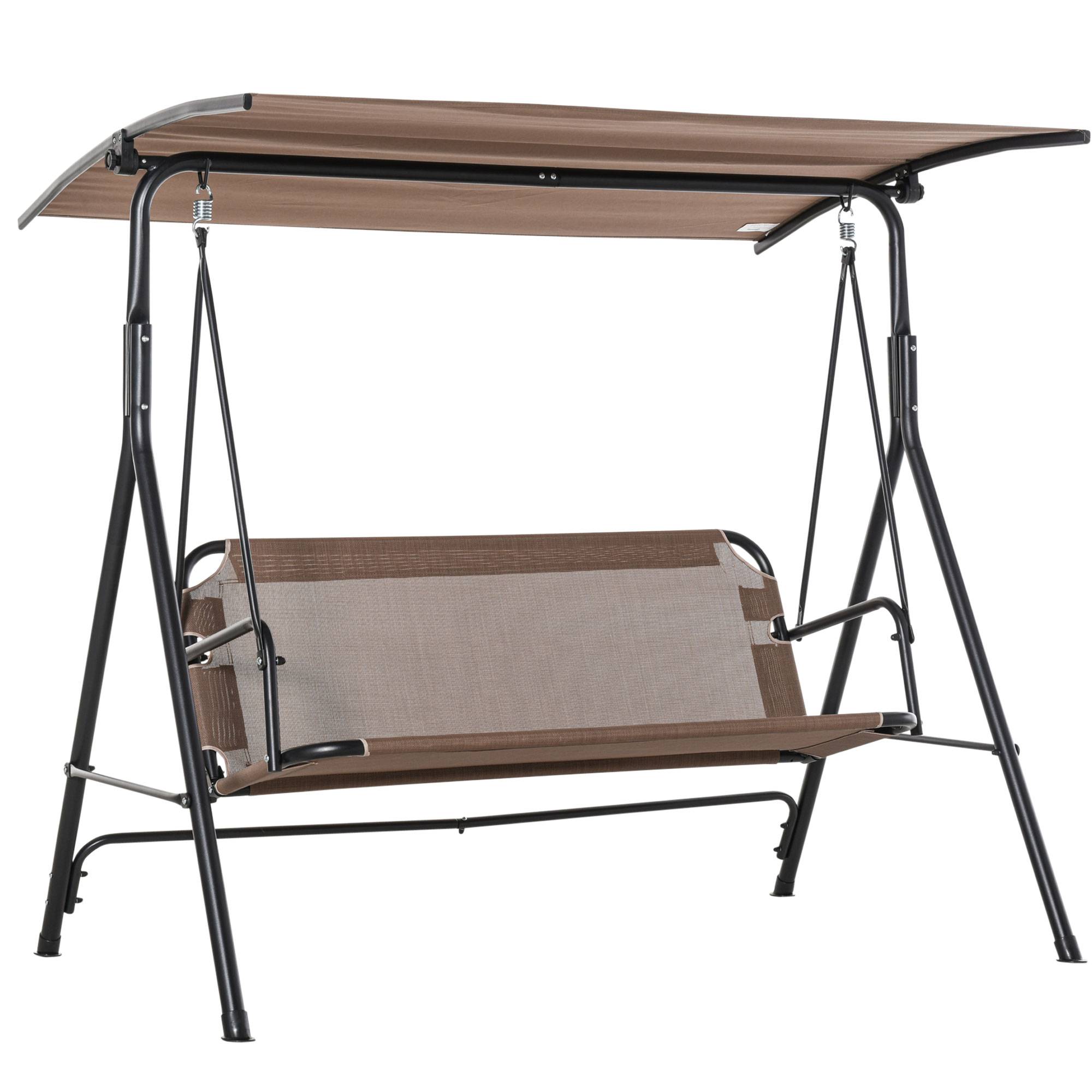 Balançoire de jardin terrasse 2 places, toit réglable métal et texteline, 172x110x155cm, marron