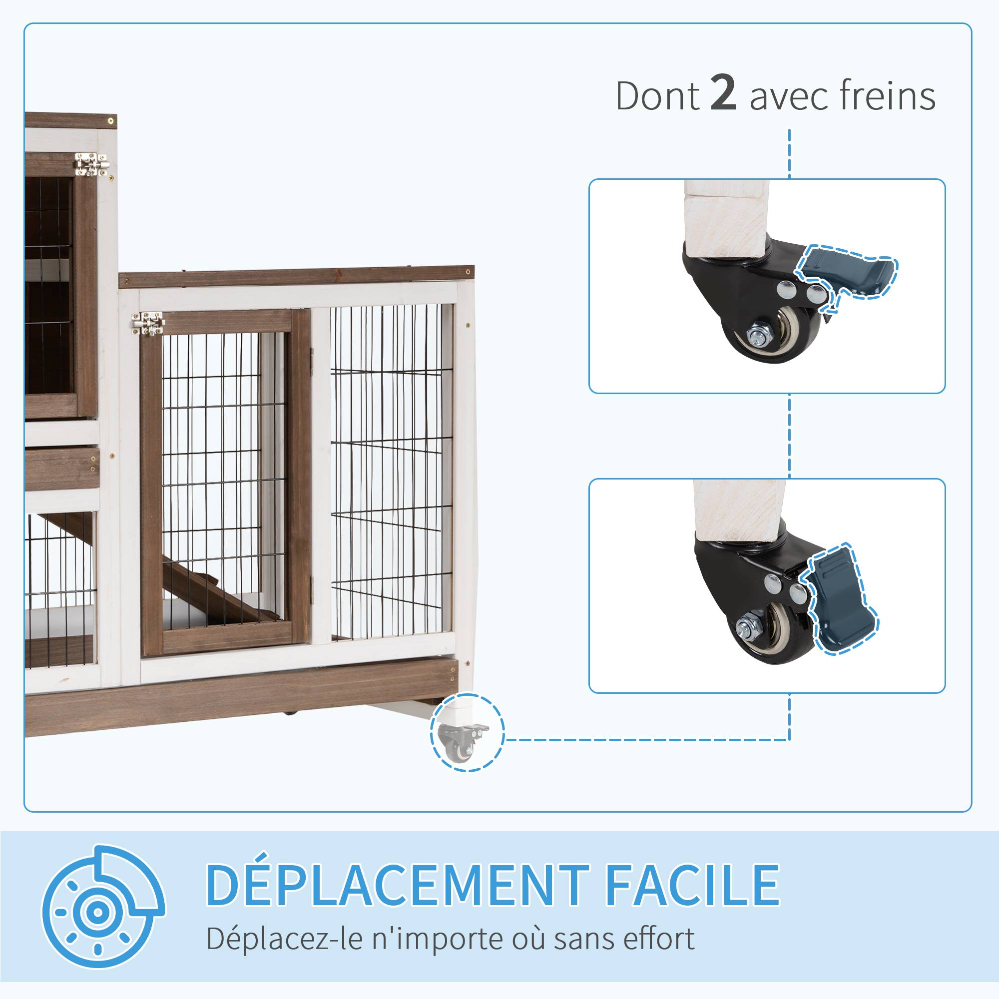 Clapier lapin sur roulettes, deux étages, 2 portes verrouillables, 2 plateaux coulissants, rampe - Image 9