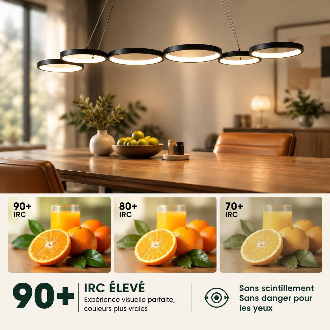 Suspension LED 6 Anneaux Dimmable Télécommande Ajustable - Image 7