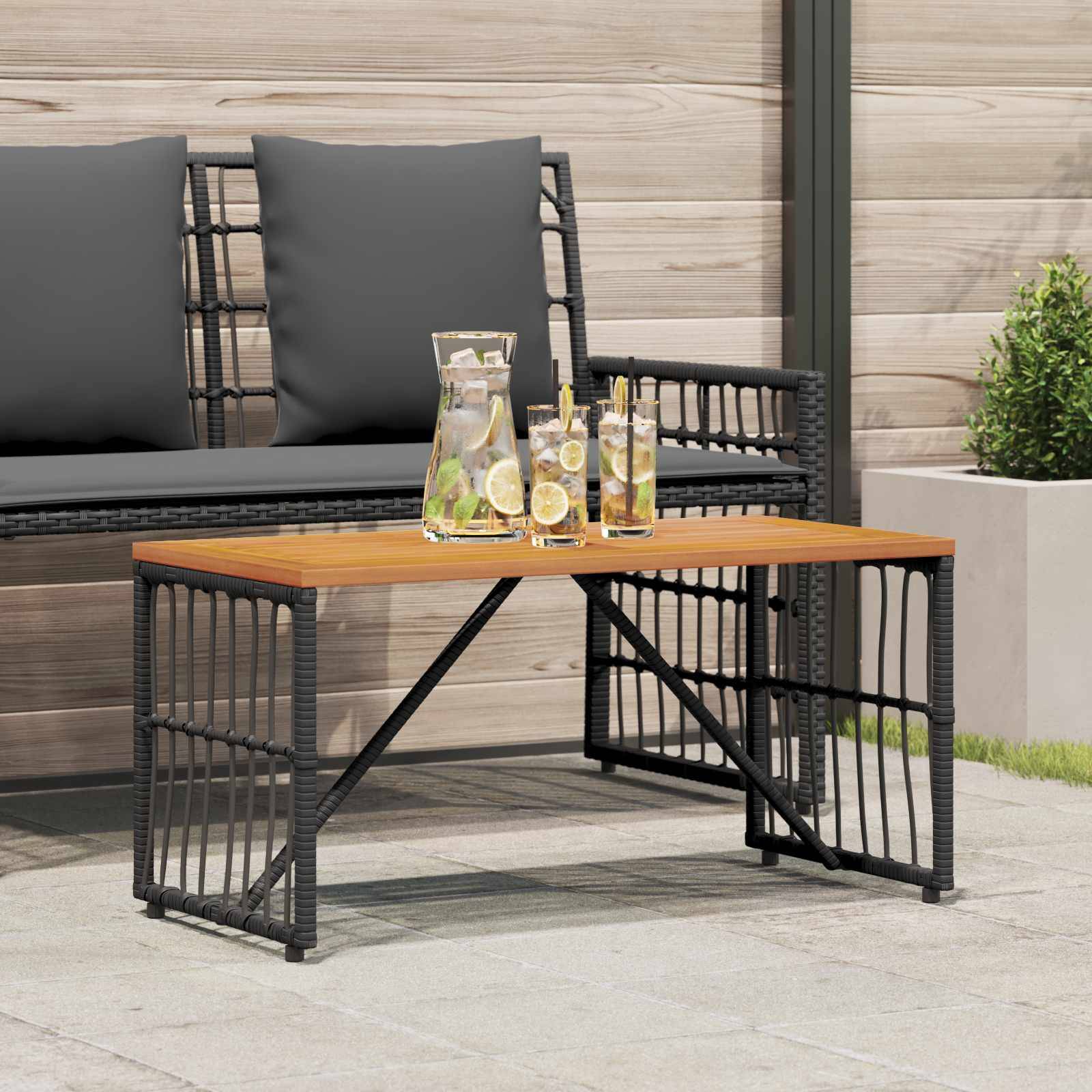 PANGIVO - Table de jardin Noir Acier et Rattan Poly 80 x 40 x 40 cm - PANGIVO - Image 1