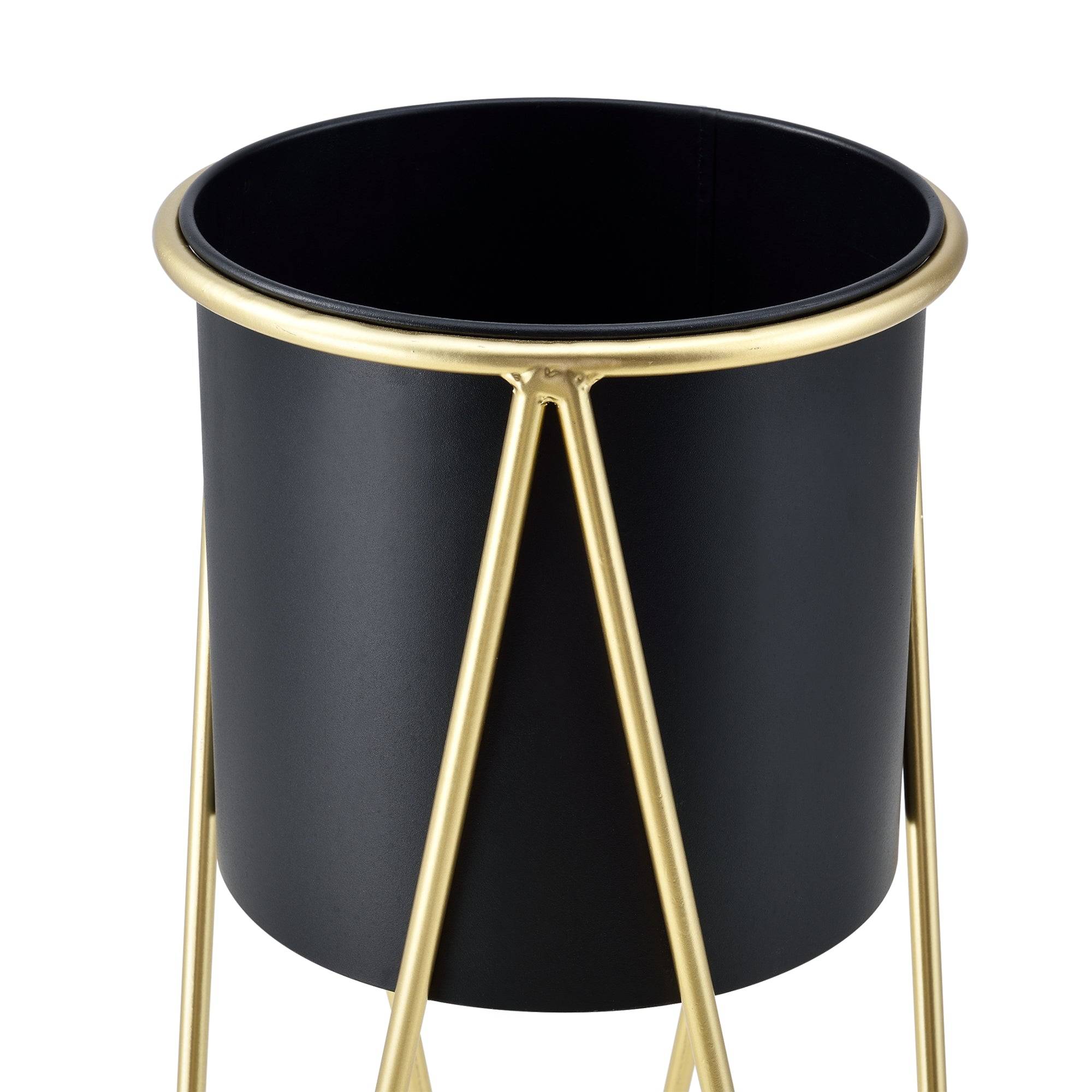 Helloshop26 - Set de 2 supports de plante cache-pot pot de fleur bac à fleurs vase pieds épingles à cheveux métal tailles différentes noir doré - Image 3