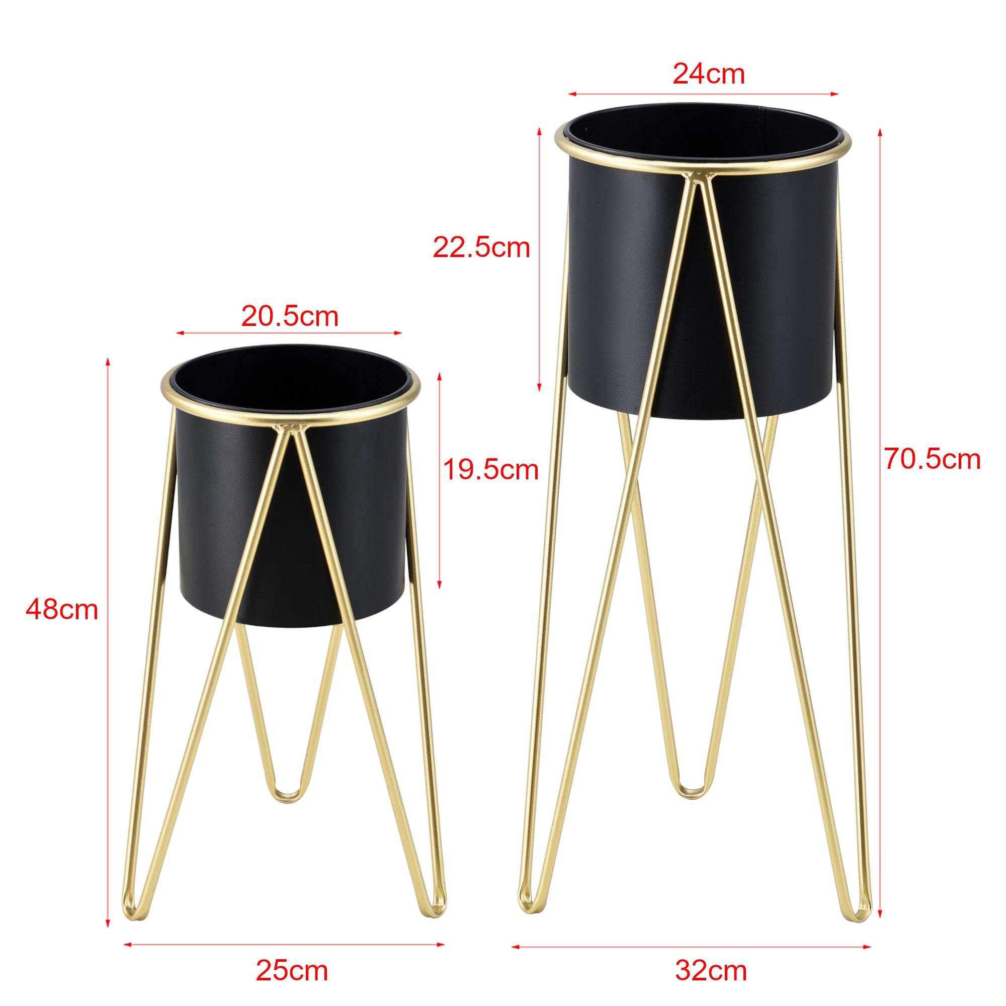 Helloshop26 - Set de 2 supports de plante cache-pot pot de fleur bac à fleurs vase pieds épingles à cheveux métal tailles différentes noir doré - Image 1