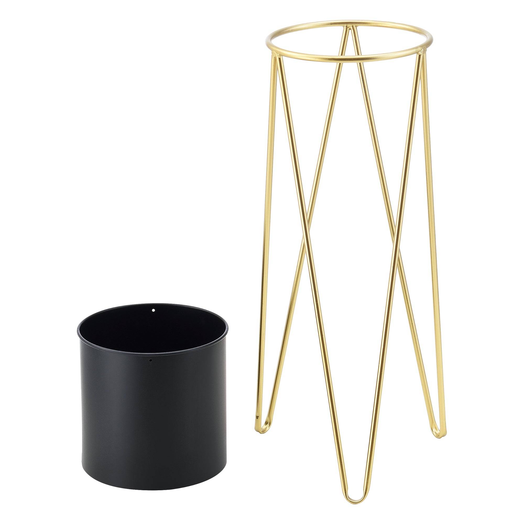 Helloshop26 - Set de 2 supports de plante cache-pot pot de fleur bac à fleurs vase pieds épingles à cheveux métal tailles différentes noir doré - Image 2