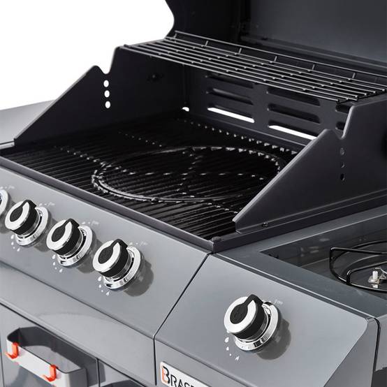 BRASERO Barbecue Gaz Emma 4 + 1 Side – 4 Brûleurs + Brûleur Latéral, 15,1 KW, Grille Fonte 64x41,5 Cm, Système FLEXIGRILL – Pour 12 Personnes
