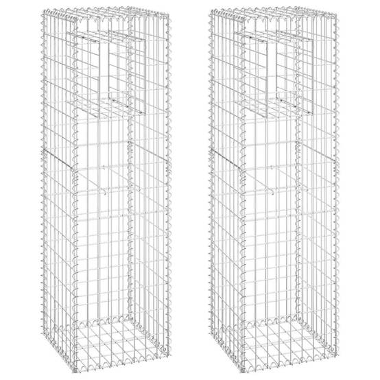 Poteaux à panier de gabion fer argenté 40 x 40 x 140 cm - PANGIVO - Image 2
