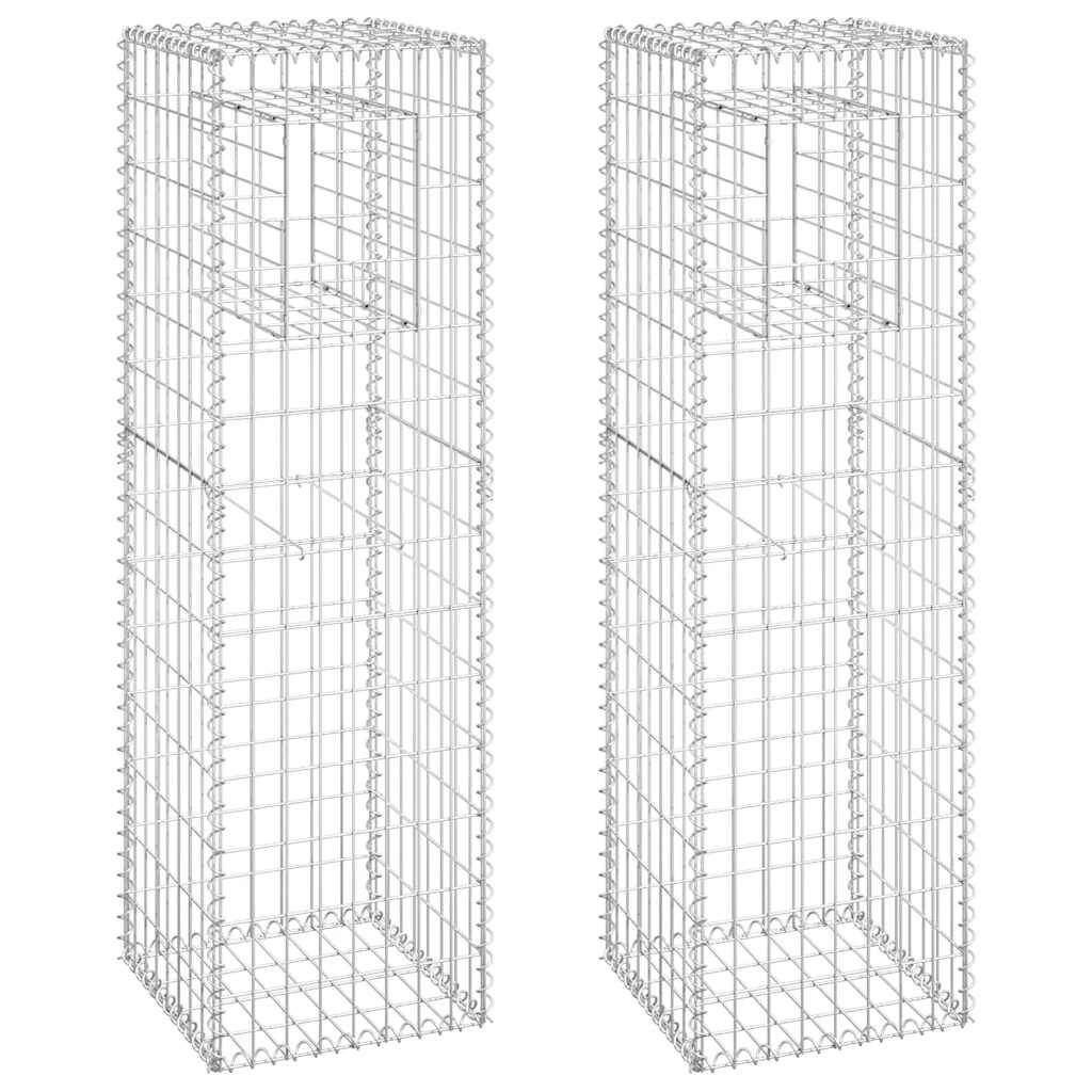 Poteaux à panier de gabion fer argenté 40 x 40 x 140 cm - PANGIVO - Image 2