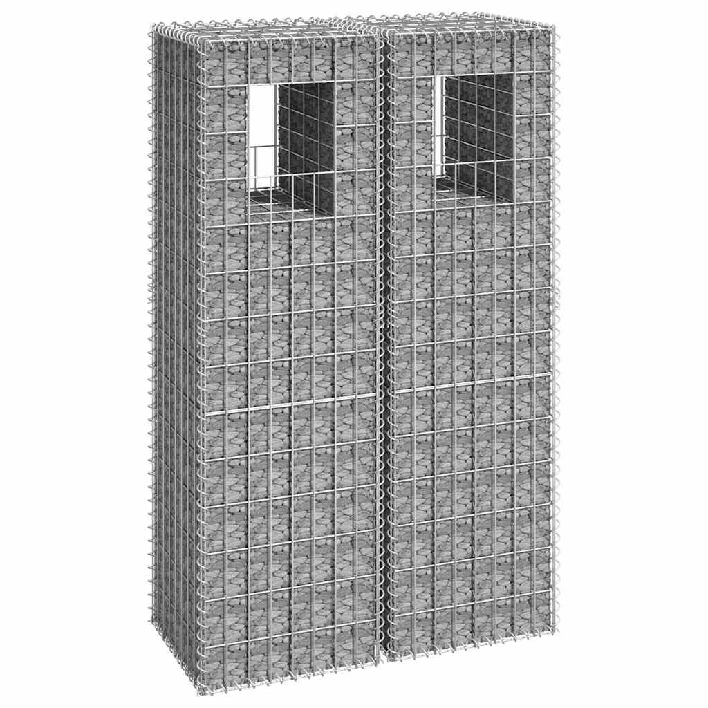 Poteaux à panier de gabion fer argenté 40 x 40 x 140 cm - PANGIVO - Image 1