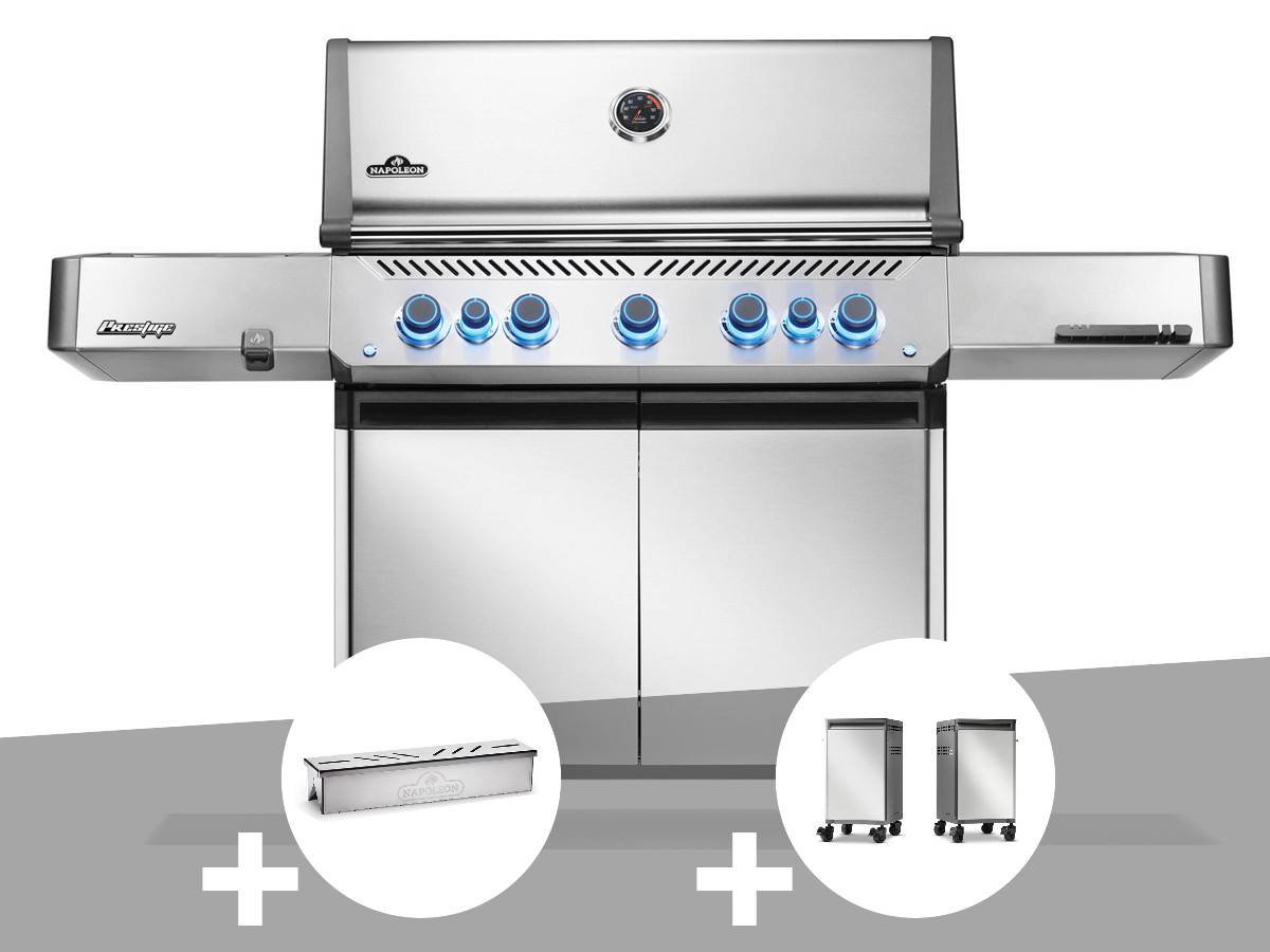 Napoleon - Barbecue à gaz Prestige 665 inox + Boîtier de fumage + 2 meubles de rangement tablette - Napoléon - Image 1
