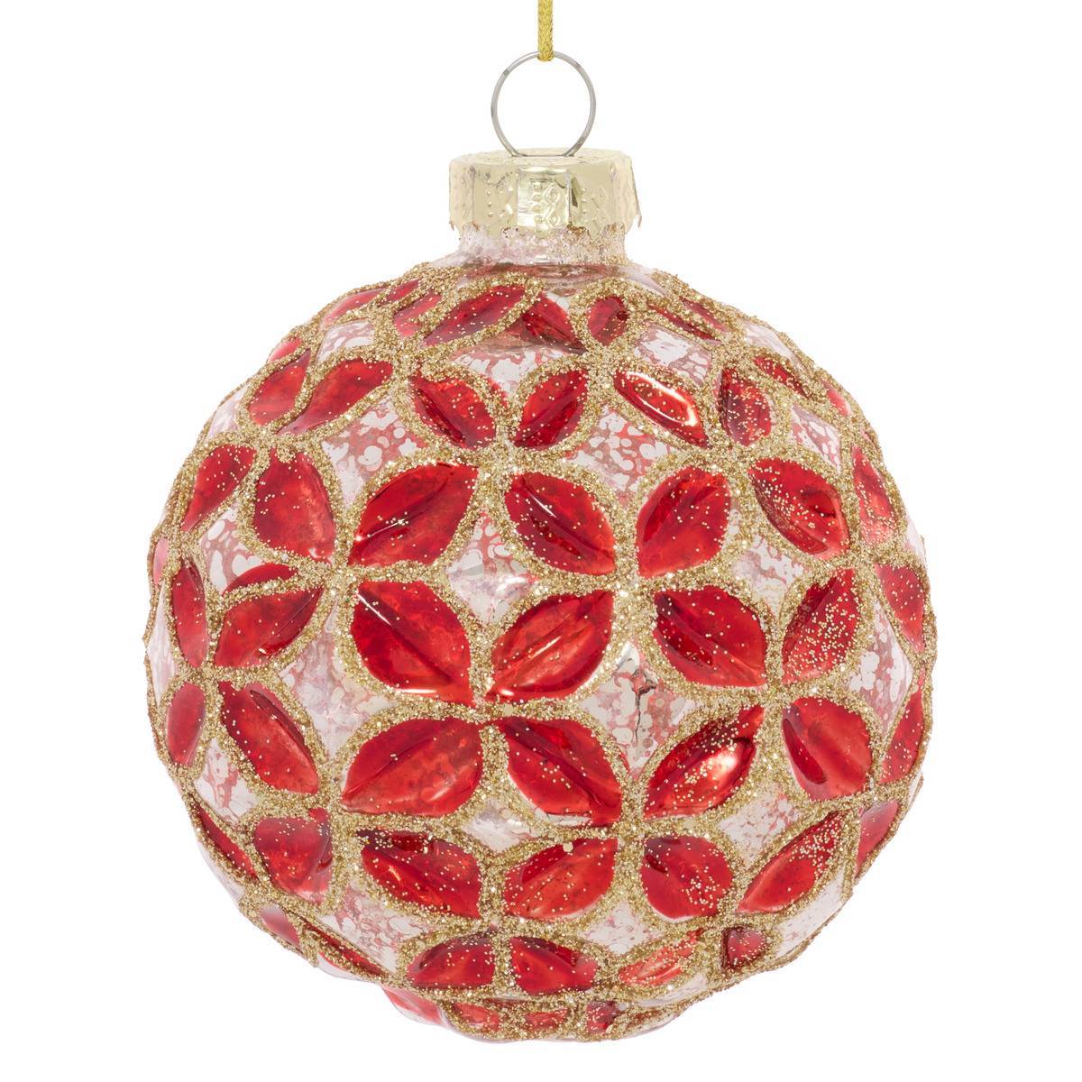 Feeric Christmas - Boule de Noël motif pétales rouge en verre transparente D. 80 mm - Feeric Lights & Christmas - Image 2