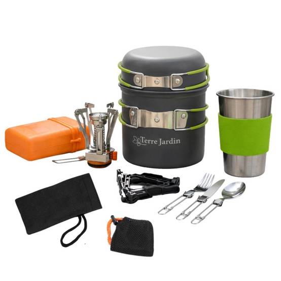 Kit popote camping 12 pieces TRAILGAZ PAN avec mini rechaud pliable 3000 W piezo casseroles antiadhesives tasse inox - Image 8