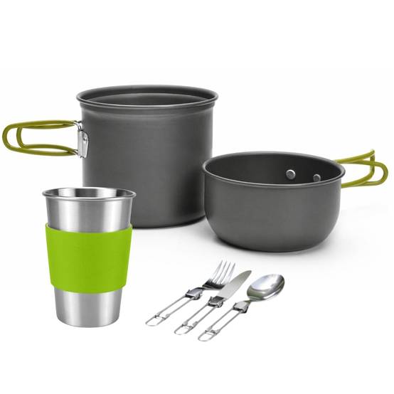 Kit popote camping 12 pieces TRAILGAZ PAN avec mini rechaud pliable 3000 W piezo casseroles antiadhesives tasse inox - Image 3