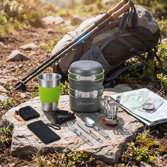 Kit popote camping 12 pieces TRAILGAZ PAN avec mini rechaud pliable 3000 W piezo casseroles antiadhesives tasse inox - Image 7