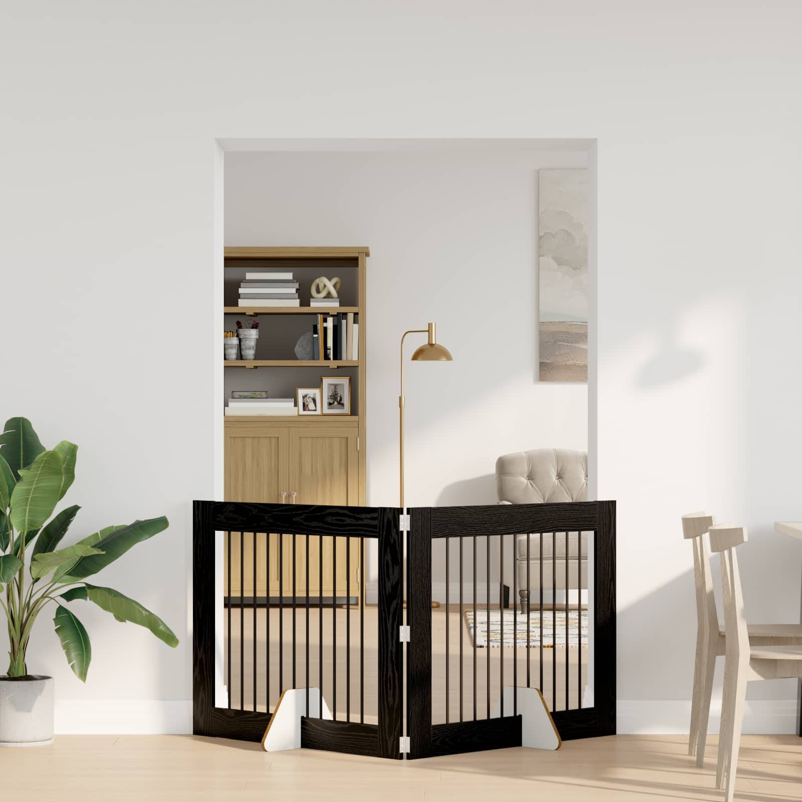 ComfortXL - Barrière de Sécurité Pliable pour Chien Intérieur en Bois avec Supports 200,5cm Chêne Noir - ComfortXL Outdoor Living - Image 1