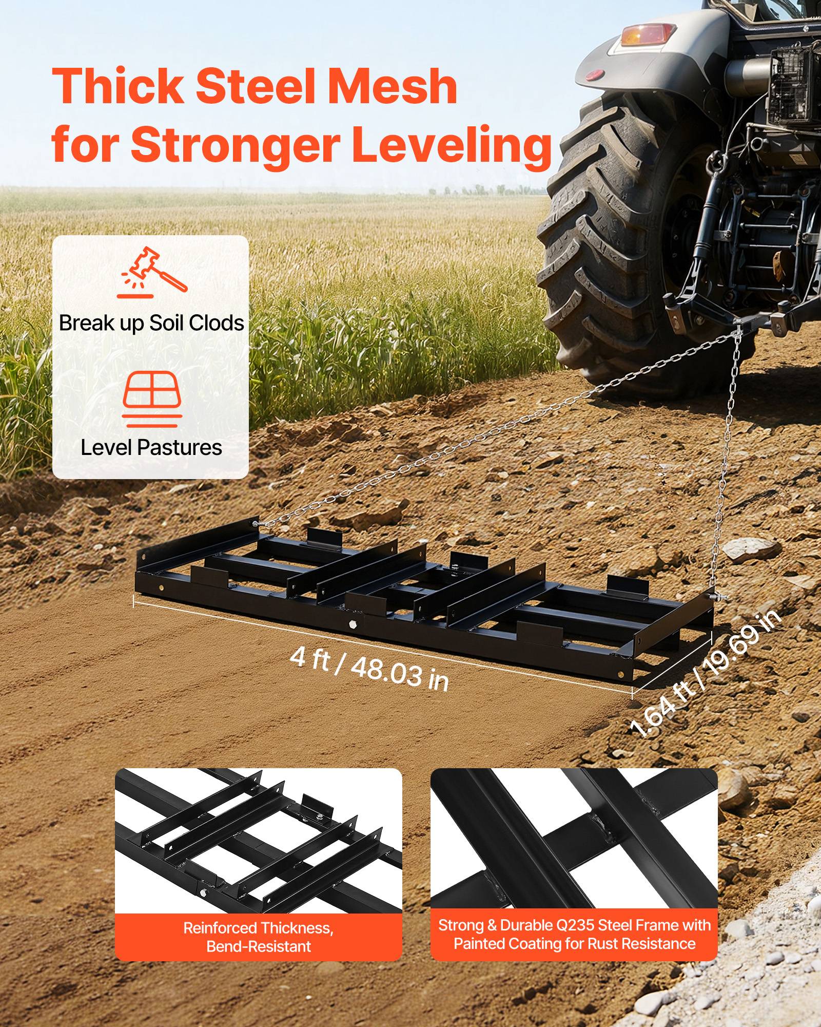 Vevor - VEVOR Herse Traînée Râteau de Nivellement Chaine 122x50 cm pour Tracteur VTT UTV - Image 2