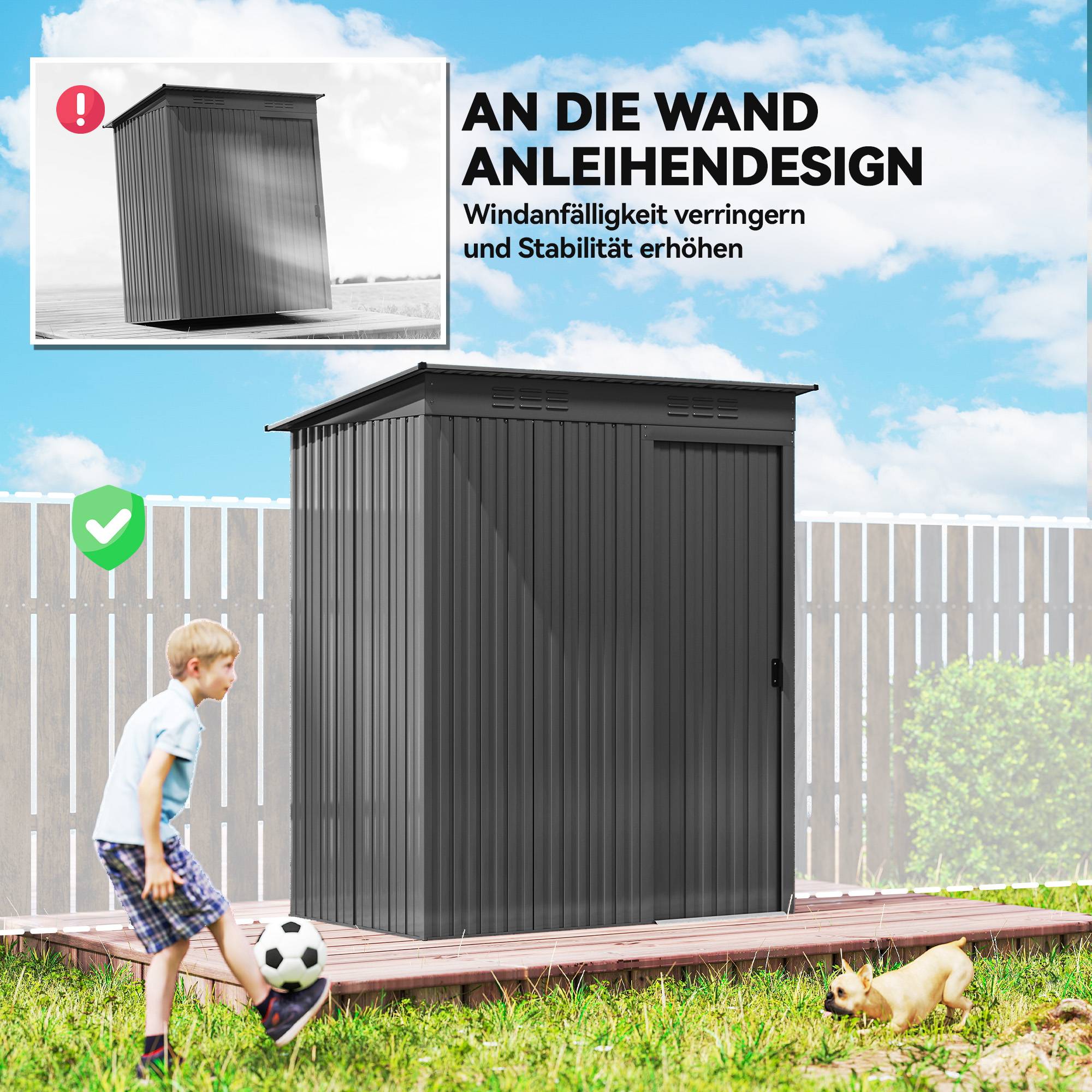 ComfortXL - Abri de jardin acier galvanisé 159 x 106 cm gris foncé rangement extérieur compact avec porte coulissante - Image 8